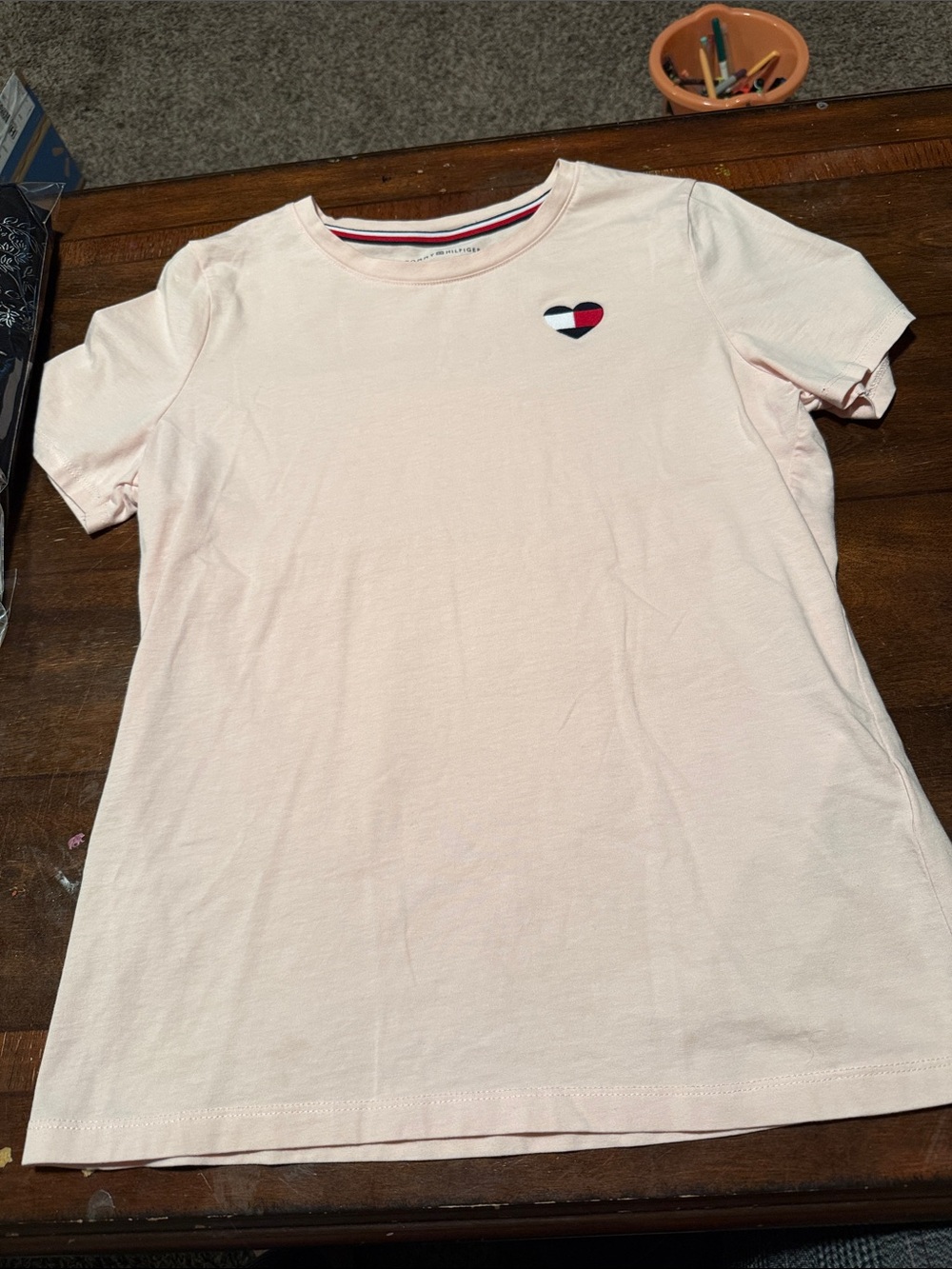 Tommy Hilfiger Light Pink Short Sleeve Tee with Heart Logo